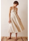 Sırt Dekolteli Askılı Elbise Krem