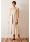 Sırt Dekolteli Askılı Elbise Krem