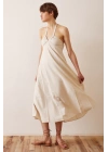 Sırt Dekolteli Askılı Elbise Krem