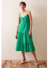 Sırtı Büzgülü Askılı Elbise Yeşil