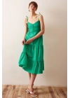 Sırtı Büzgülü Askılı Elbise Yeşil