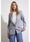 Tek Düğmeli Blazer Ceket Gri