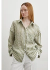 Transparan Çizgili Gömlek Haki