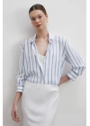V Yaka Çizgili Modal Gömlek Mavi