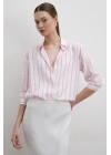V Yaka Çizgili Modal Gömlek Pembe