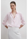V Yaka Çizgili Modal Gömlek Pembe