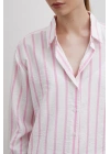 V Yaka Çizgili Modal Gömlek Pembe