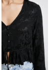 V Yaka Fırfırlı Bluz Siyah