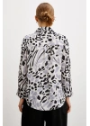 V Yaka Leopar Desen Gömlek Siyah