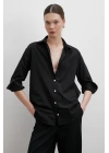 V Yaka Pamuk Gömlek Siyah