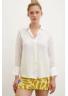 V Yaka Robalı Gömlek Beyaz