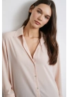 V Yaka Şifon Gömlek Pudra