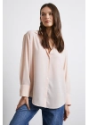 V Yaka Şifon Gömlek Pudra