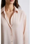 V Yaka Şifon Gömlek Pudra