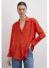 V Yaka Viskon Gömlek Oranj