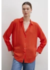 V Yaka Viskon Gömlek Oranj