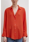 V Yaka Viskon Gömlek Oranj