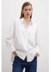 Varaklı Poplin Gömlek Beyaz