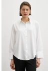 Viskon Saten Gömlek Beyaz