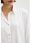 Viskon Saten Gömlek Beyaz