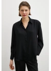Viskon Saten Gömlek Siyah