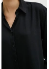 Viskon Saten Gömlek Siyah