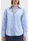 Yaka İncili Poplin Gömlek Mavi