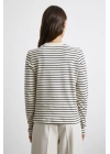 Yakası Ribanalı Çizgili Bluz Ekru