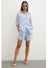 Yaprak Desenli Şortlu Takım Mavi