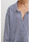 Yarasa Kol Çizgili Gömlek Beyaz