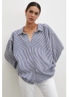 Yarasa Kol Çizgili Gömlek Beyaz