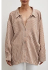 Yarasa Kol Çizgili Gömlek Kahve