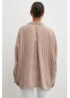 Yarasa Kol Çizgili Gömlek Kahve