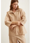 Yarasa Kol Keten Gömlek Bej