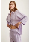 Yarasa Kol Keten Gömlek Lila