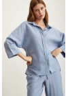 Yarasa Kol Keten Gömlek Mavi