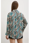 Yılan Desen Saten Gömlek Yeşil