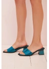 Yılan Desenli Fashion Deri Terlik Mavi