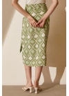 Yırtmaçlı Desen Etek Yeşil