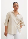 Yırtmaçlı Fakir Kol Gömlek Bej