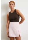 Yırtmaçlı Şort Etek Pembe