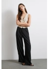 Yüksek Bel Beli Lastikli Geniş Paça Pantolon Siyah