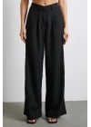 Yüksek Bel Beli Lastikli Geniş Paça Pantolon Siyah