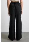 Yüksek Bel Beli Lastikli Geniş Paça Pantolon Siyah