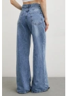 Yüksek Bel Beş Cepli Geniş Paça Jean Mavi
