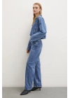 Yüksek Bel Düğme Kapamalı Mom Jean Mavi