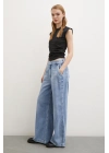 Yüksek Bel Geniş Paça Jean Buz Mavisi