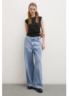 Yüksek Bel Geniş Paça Jean Buz Mavisi