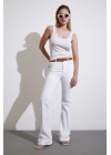 Yüksek Bel İspanyol Paça Jean Beyaz