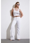 Yüksek Bel İspanyol Paça Jean Beyaz